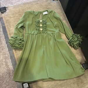 Marie Nicole Olive Green Dress with Ruffled Details, size 2 YRS